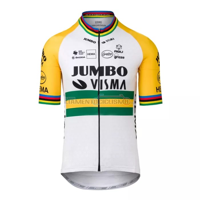 Abbigliamento Ciclismo Jumbo Visma Manica Corta 2022 Giallo Verde
